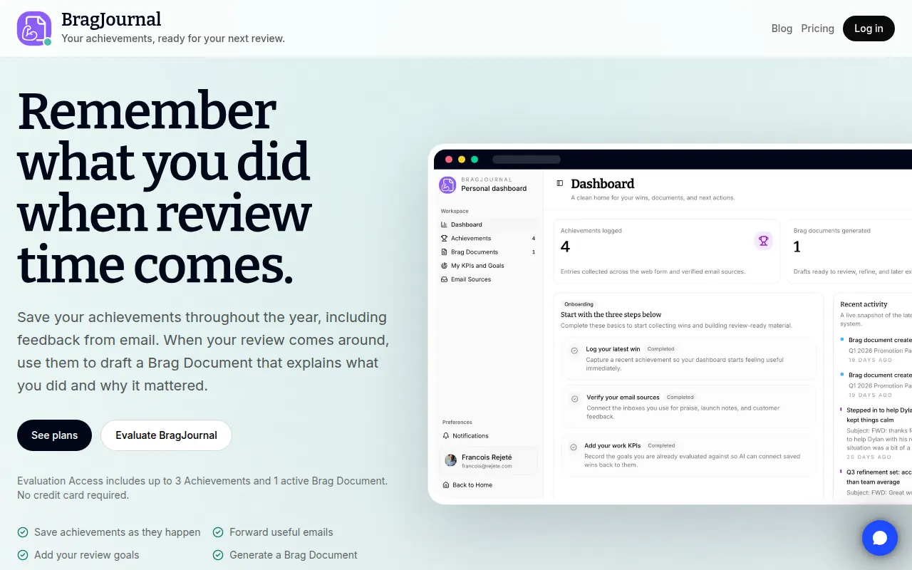 Homepage of bragjournal.ai