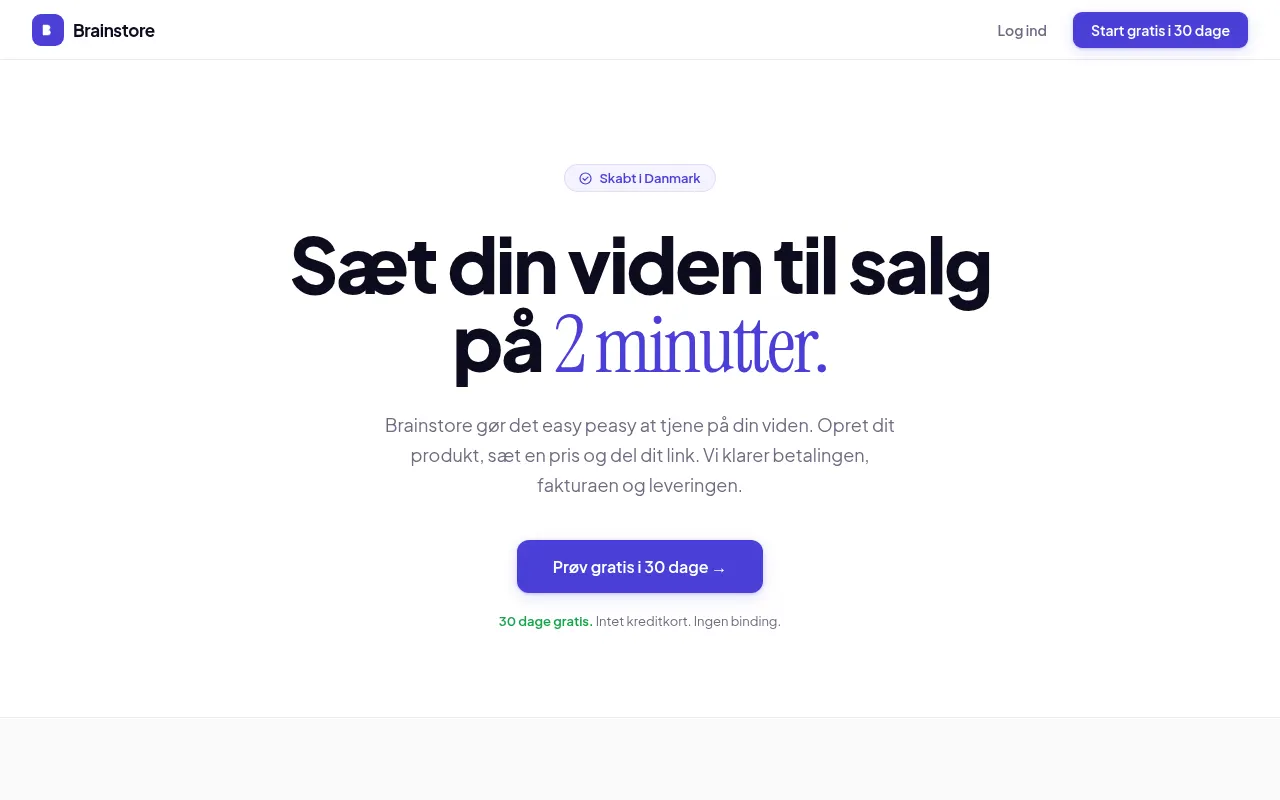Homepage of brainstore.dk