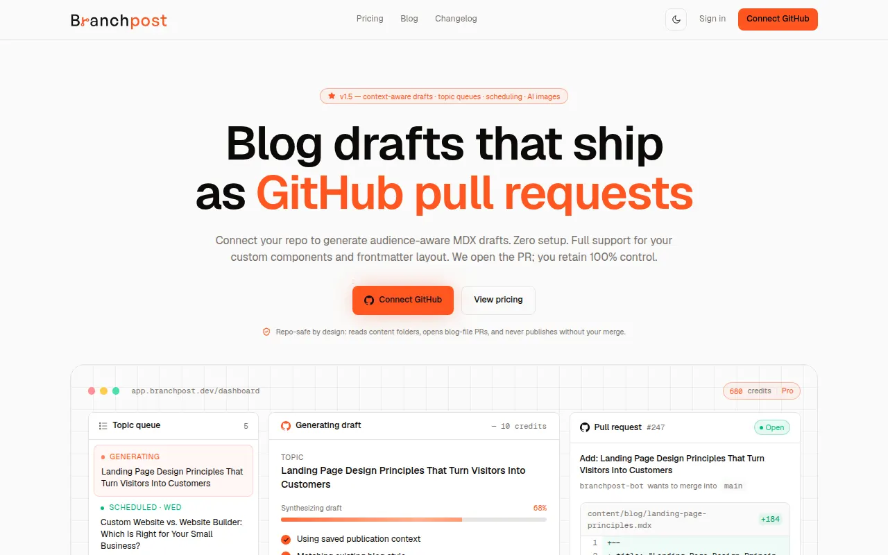 Homepage of branchpost.dev