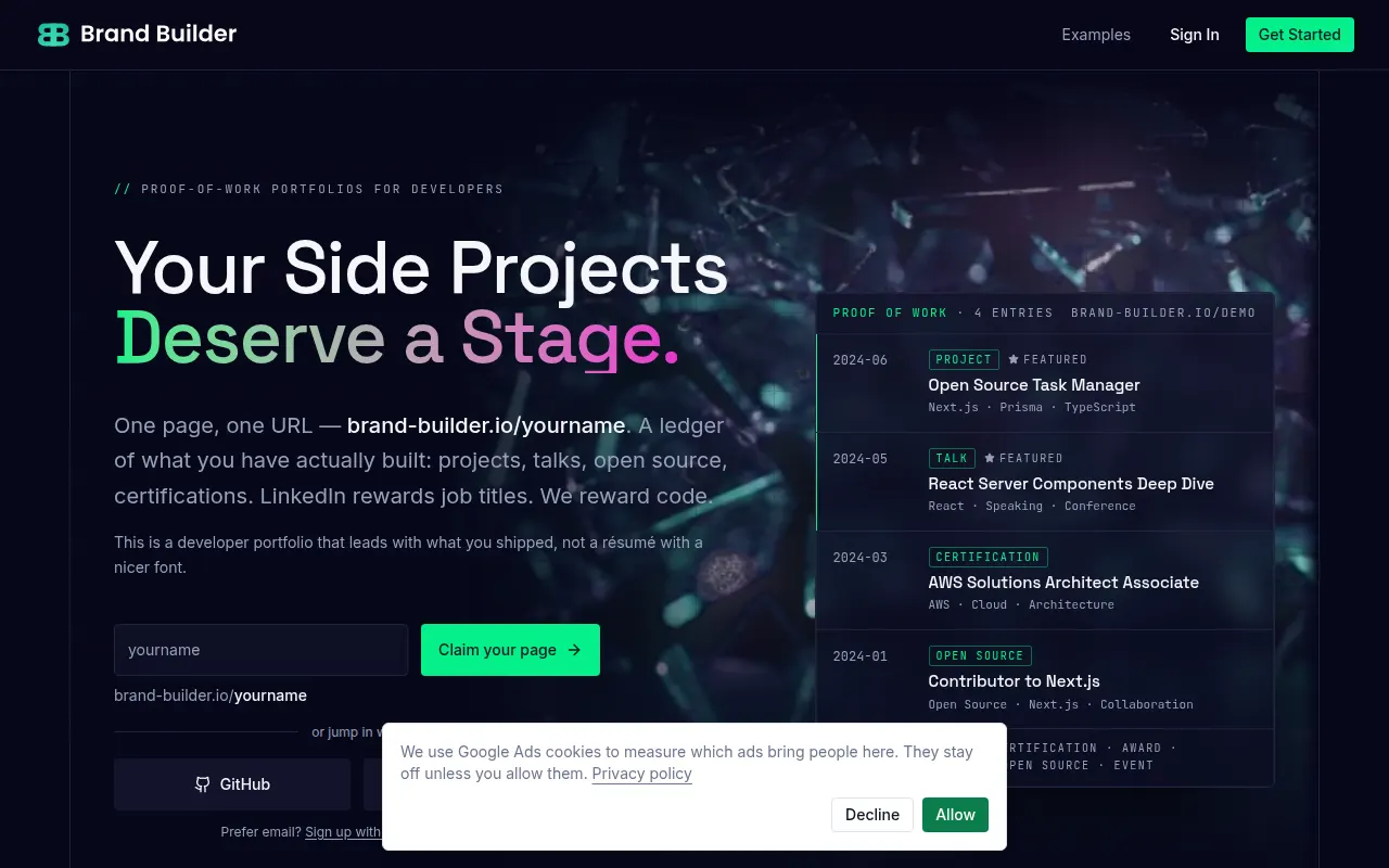 Homepage of brand-builder.io