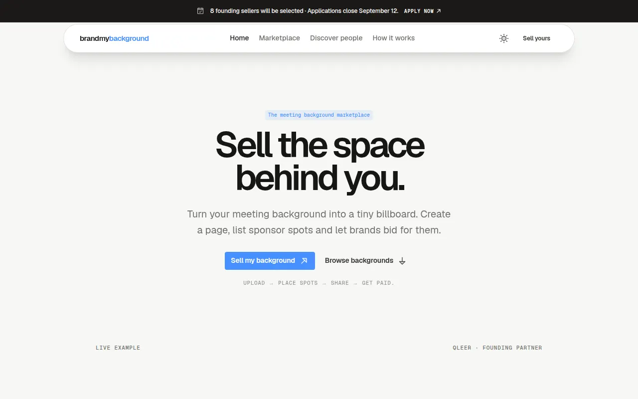 Homepage of brandmybackground.com