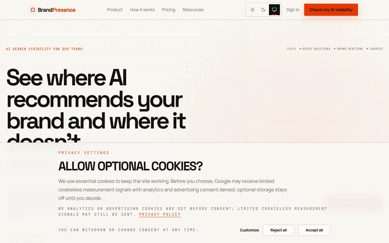 Homepage of brandpresence.dev