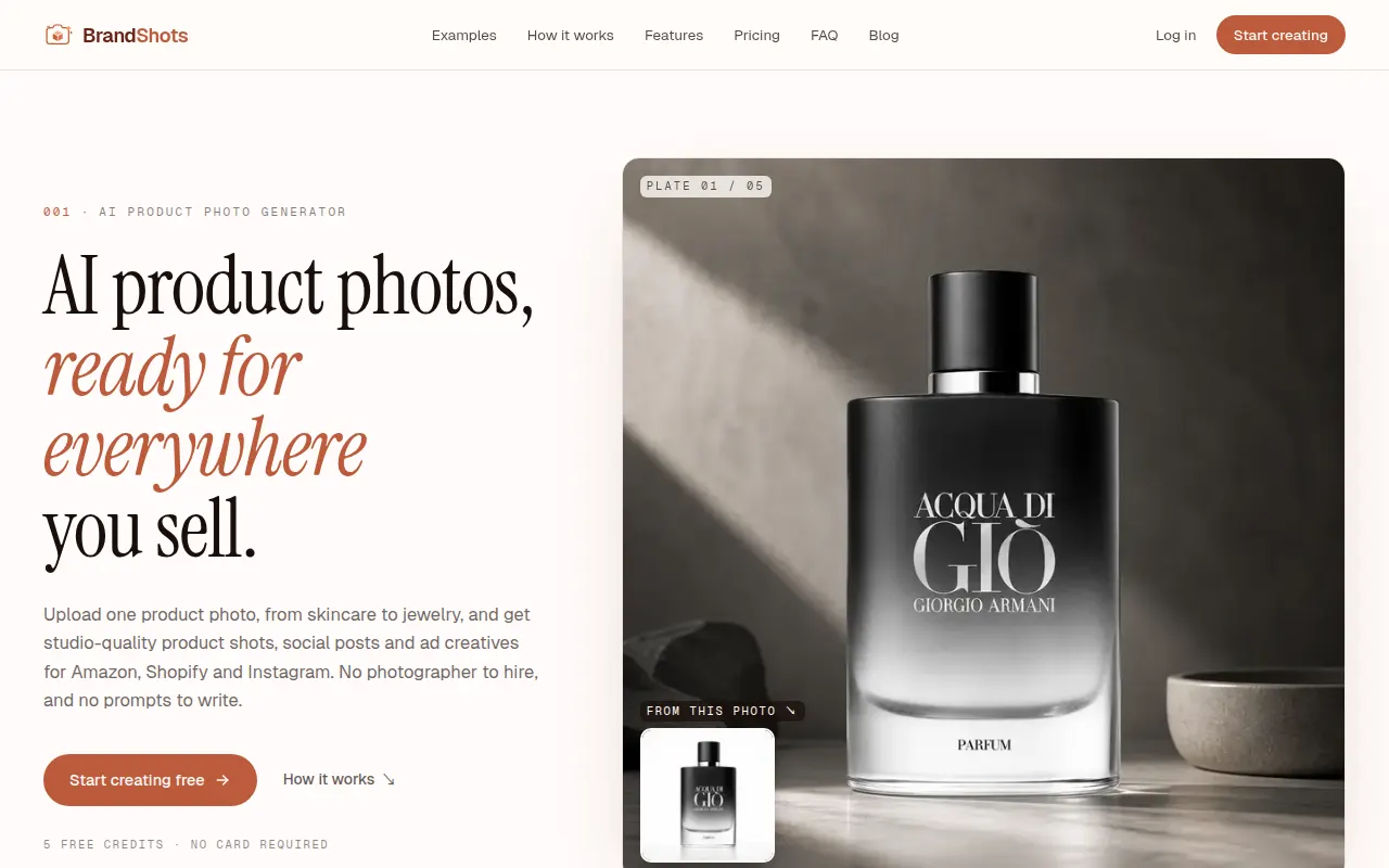 Homepage of brandshots.app