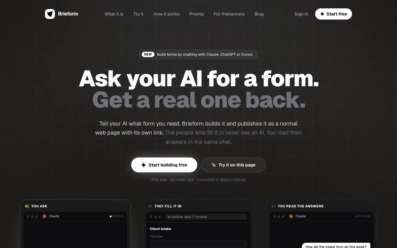 Homepage of brieform.app