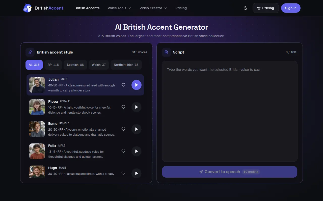 Homepage of britishaccent.pro