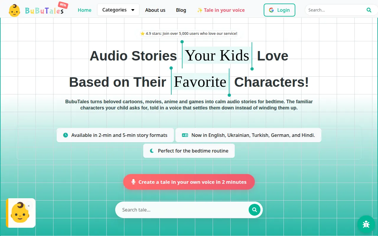 Homepage of bubutales.net