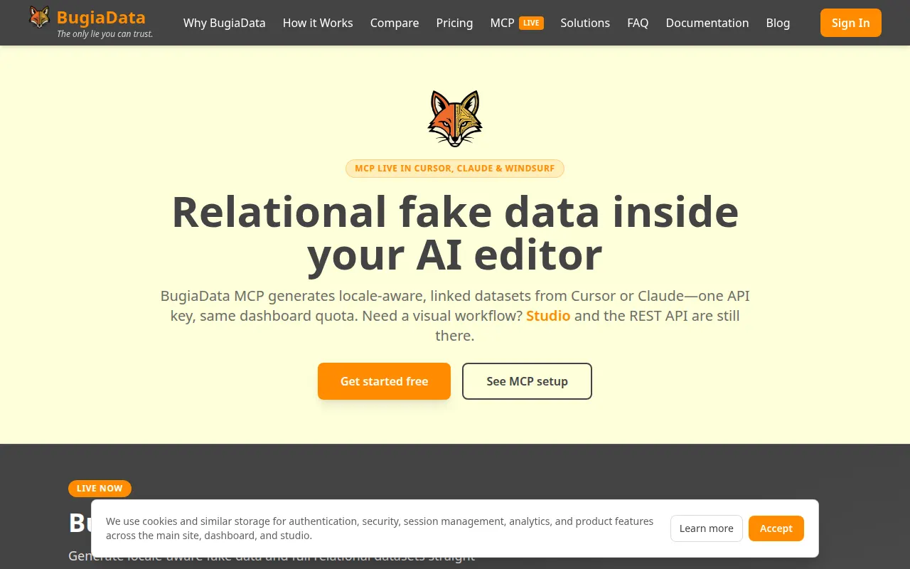 Homepage of bugiadata.com