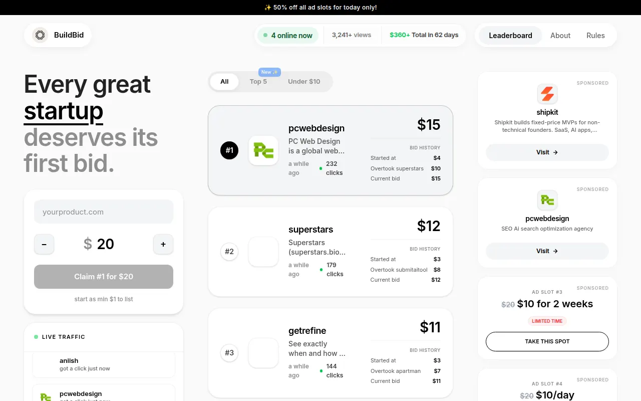 Homepage of buildbid.lol