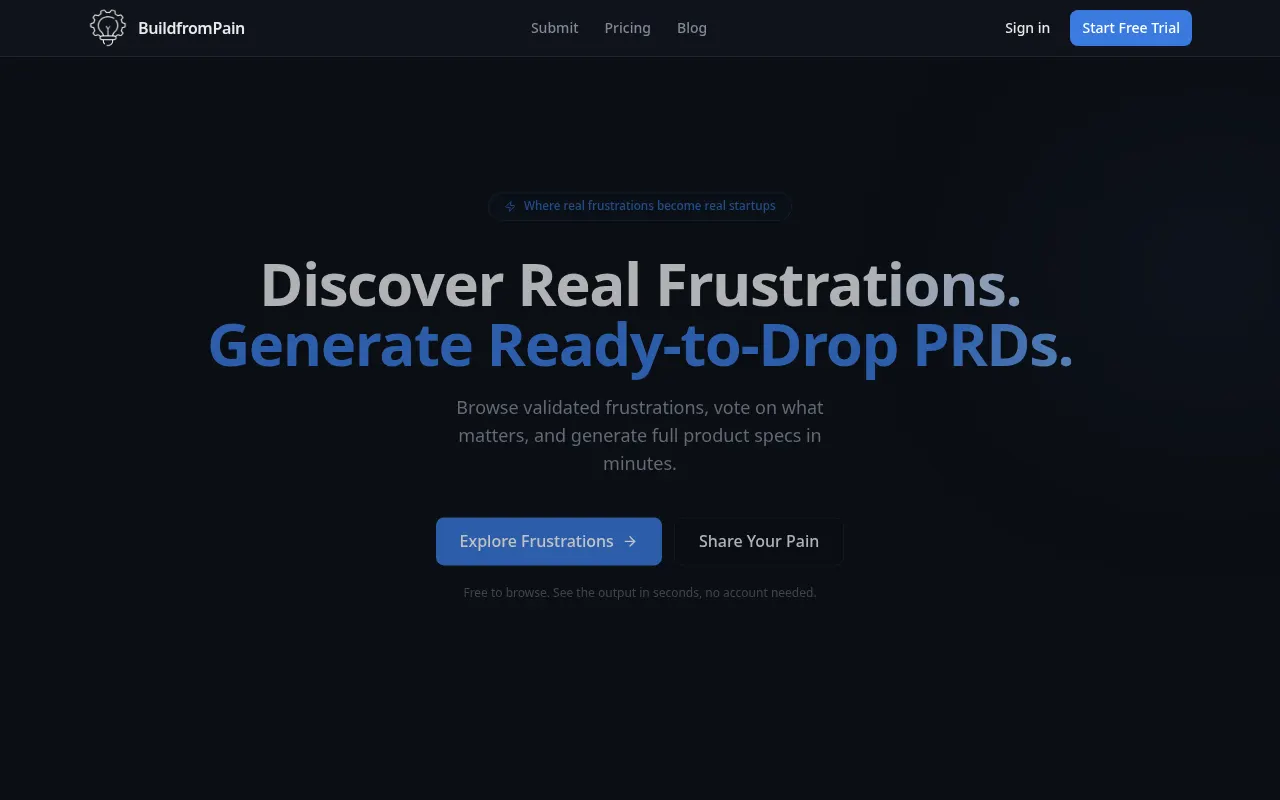 Homepage of buildfrompain.xyz