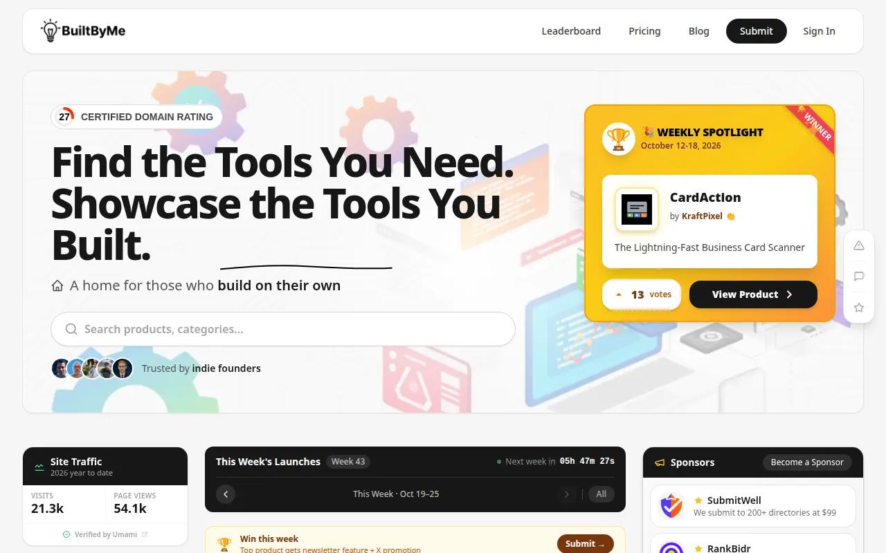 Homepage of builtbyme.io