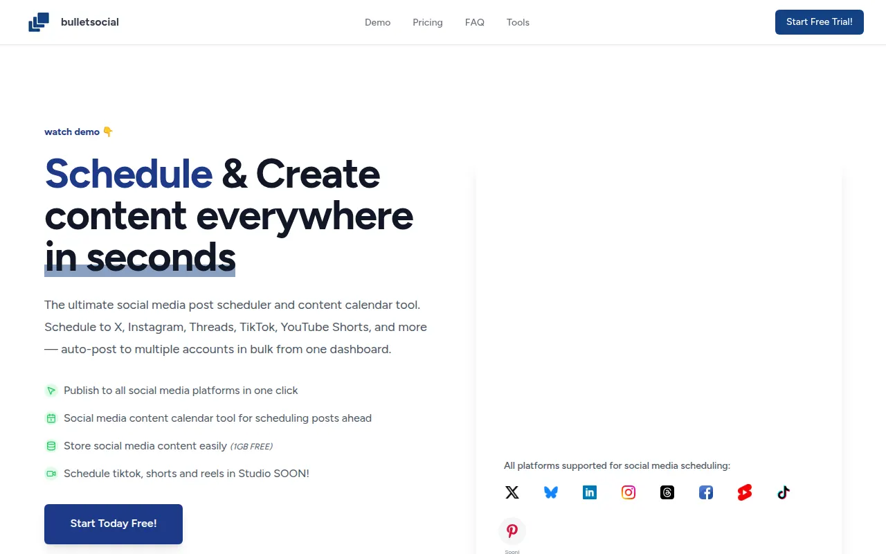 Homepage of bulletsocial.com
