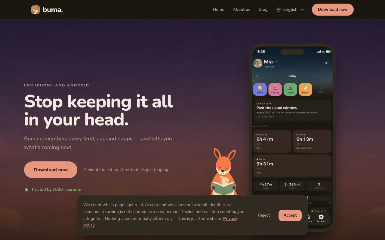 Homepage of bumababy.app
