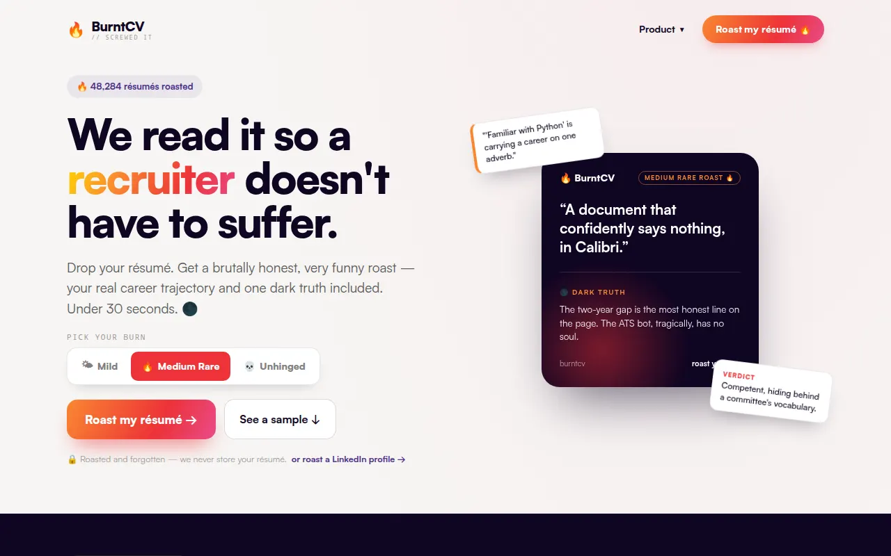 Homepage of burntcv.fun