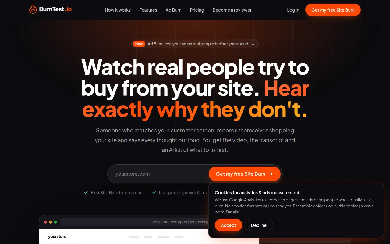 Homepage of burntest.io