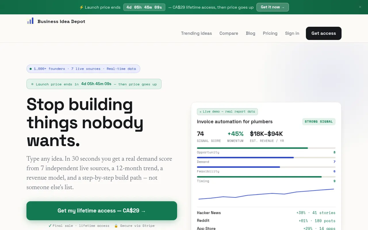 Homepage of businessideadepot.com