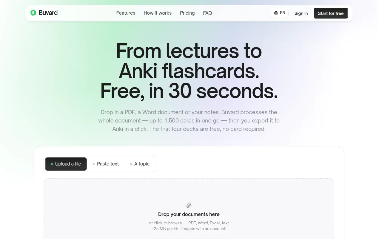 Homepage of buvard.app