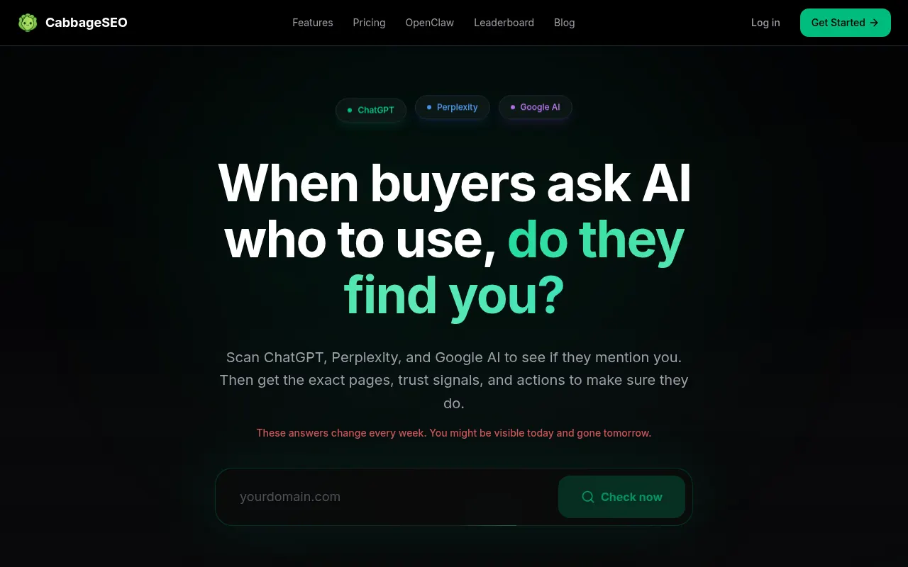 Homepage of cabbageseo.com
