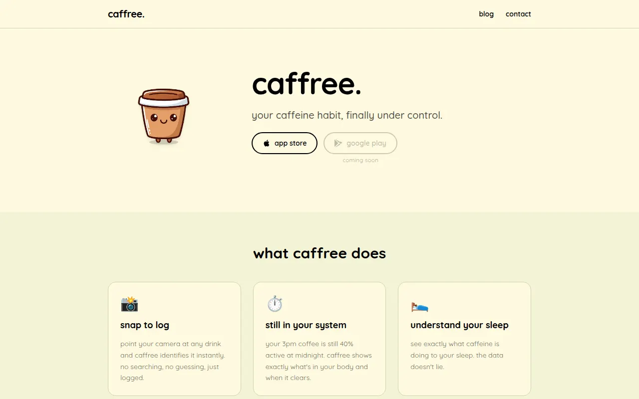 Homepage of caffree.app