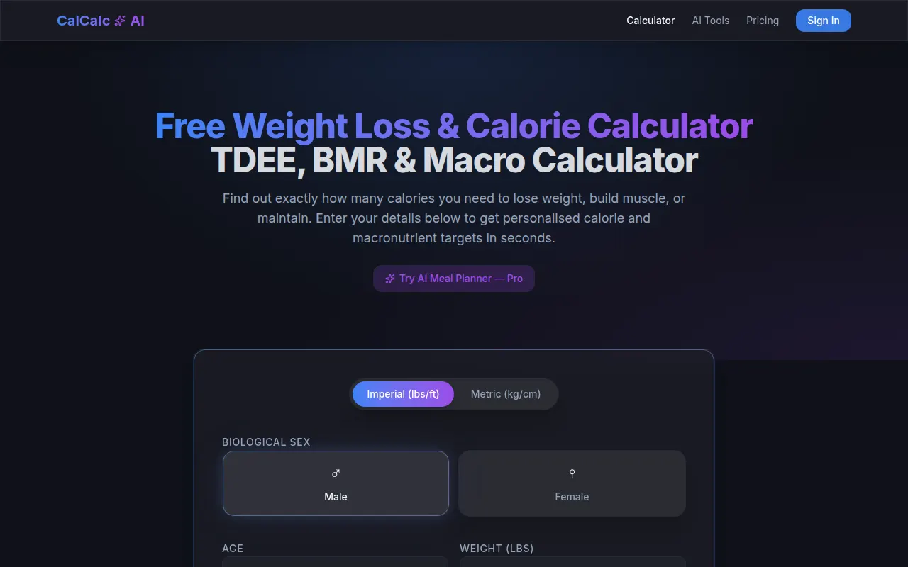 Homepage of calcalc.fit