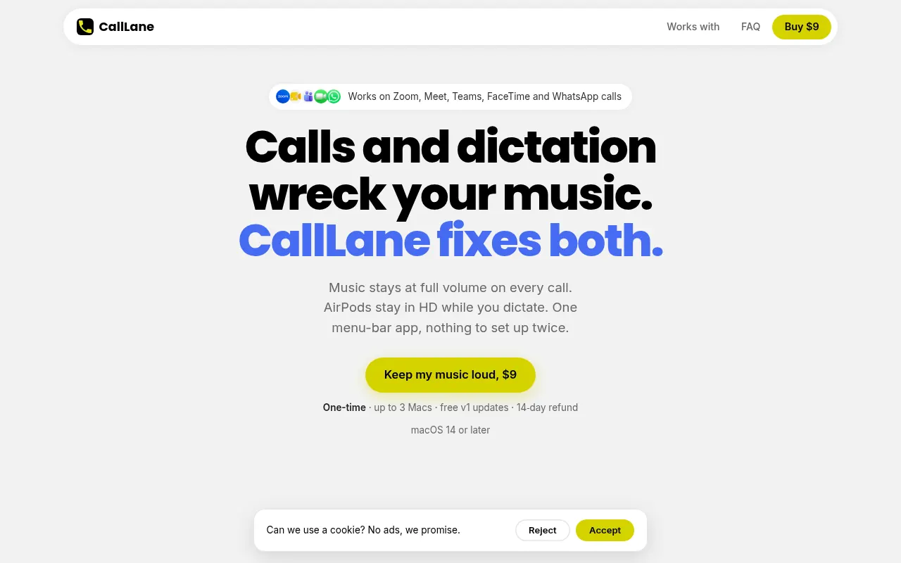 Homepage of calllane.app