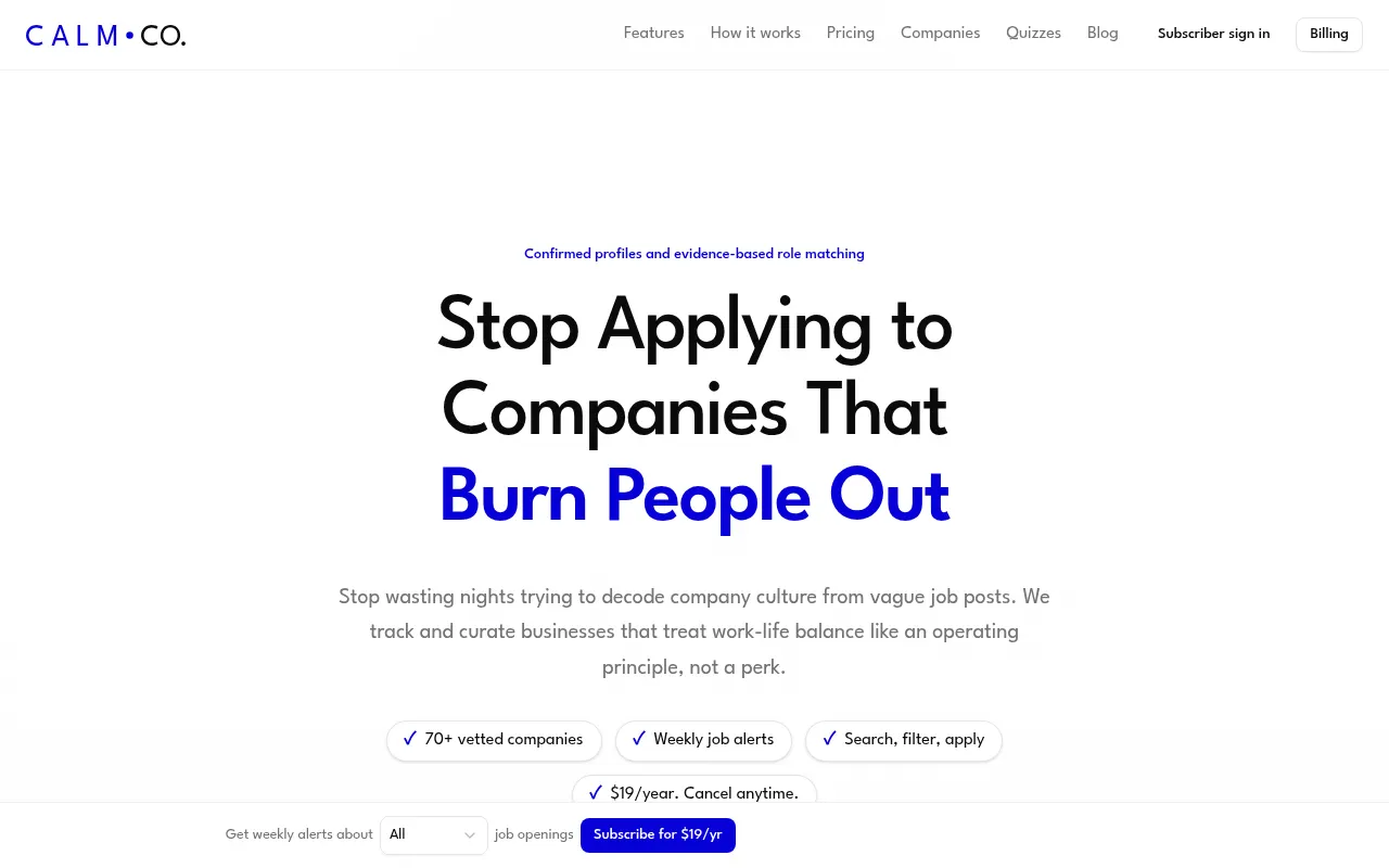Homepage of calmcompanies.club