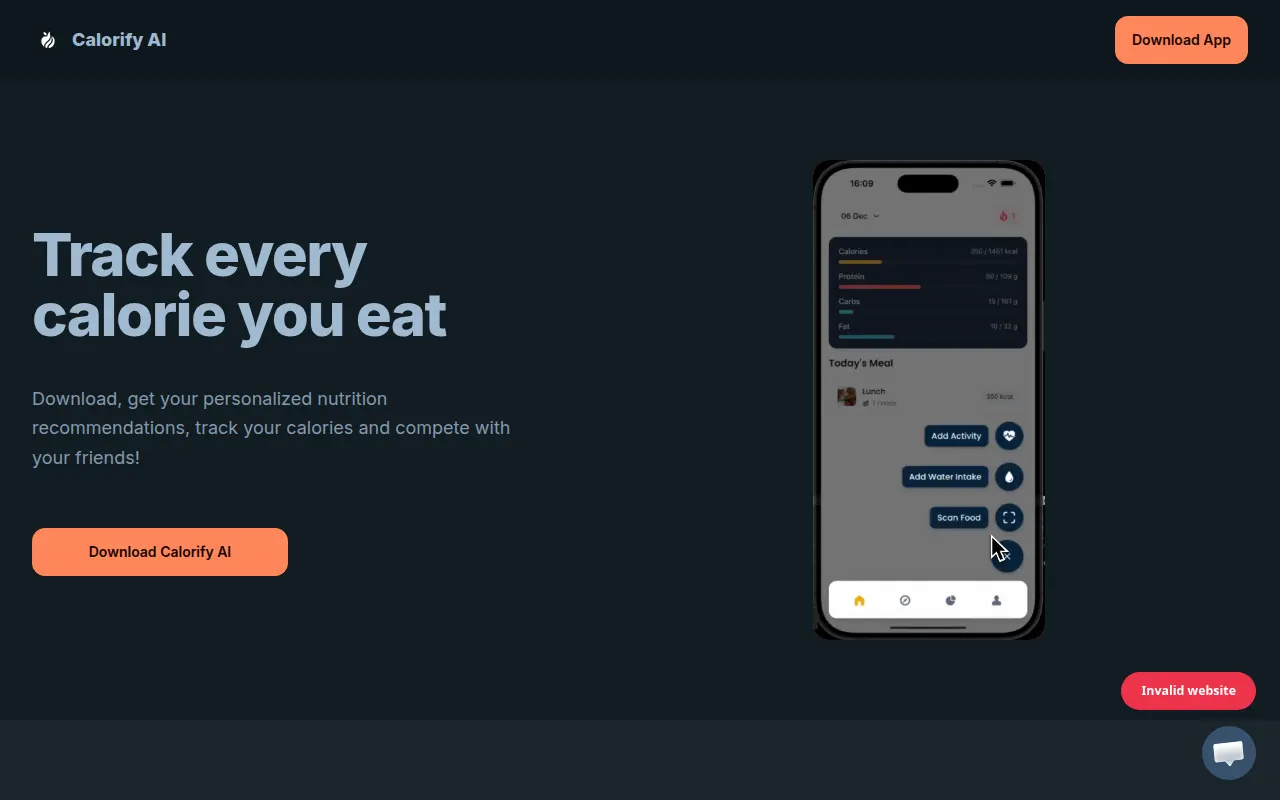 Homepage of calorify.net