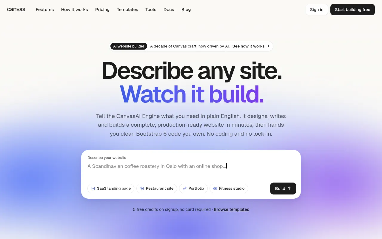 Homepage of canvasbuilder.co