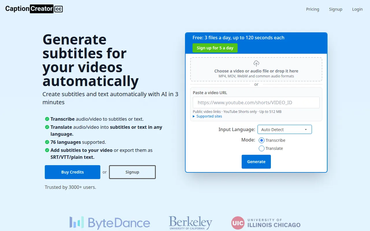 Homepage of captioncreator.cc