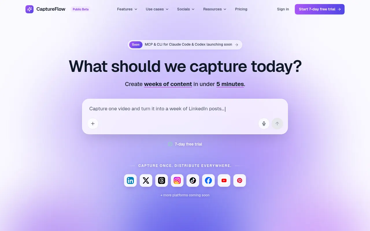 Homepage of captureflow.ai