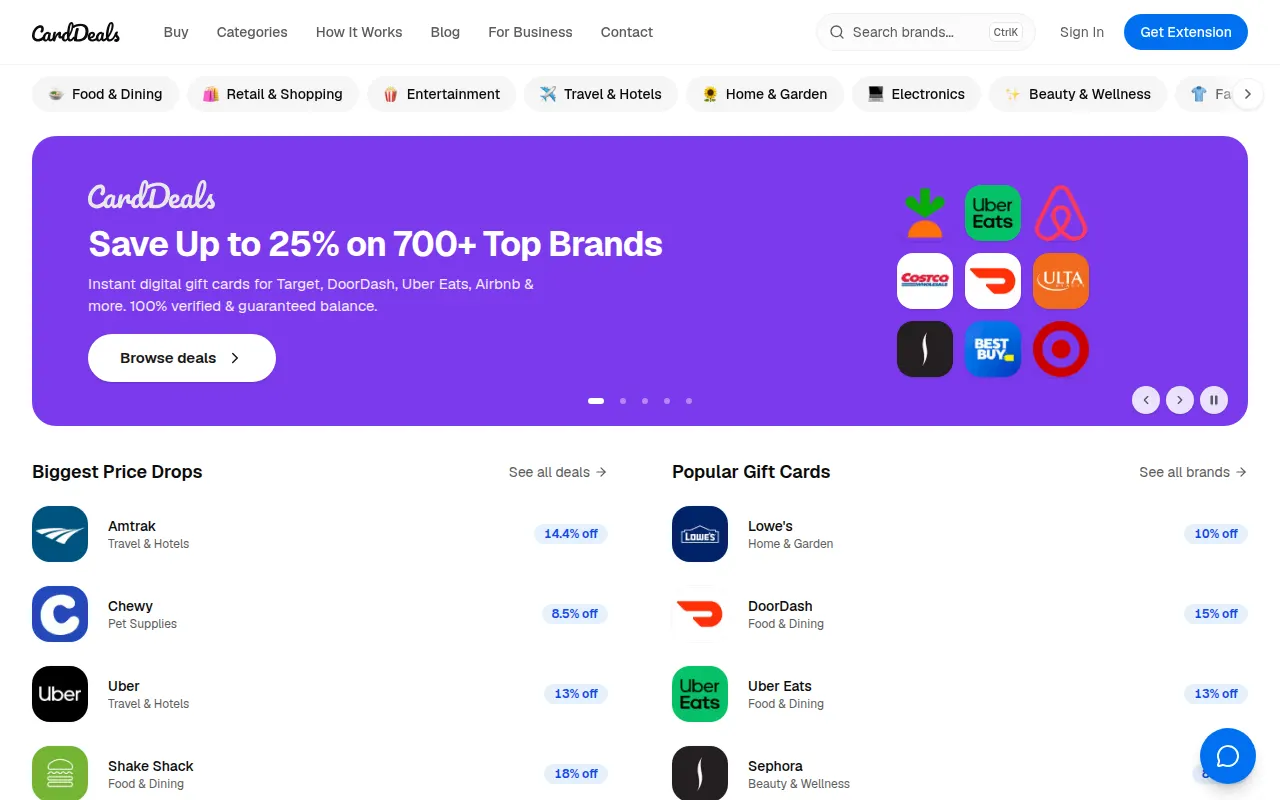 Homepage of carddeals.co
