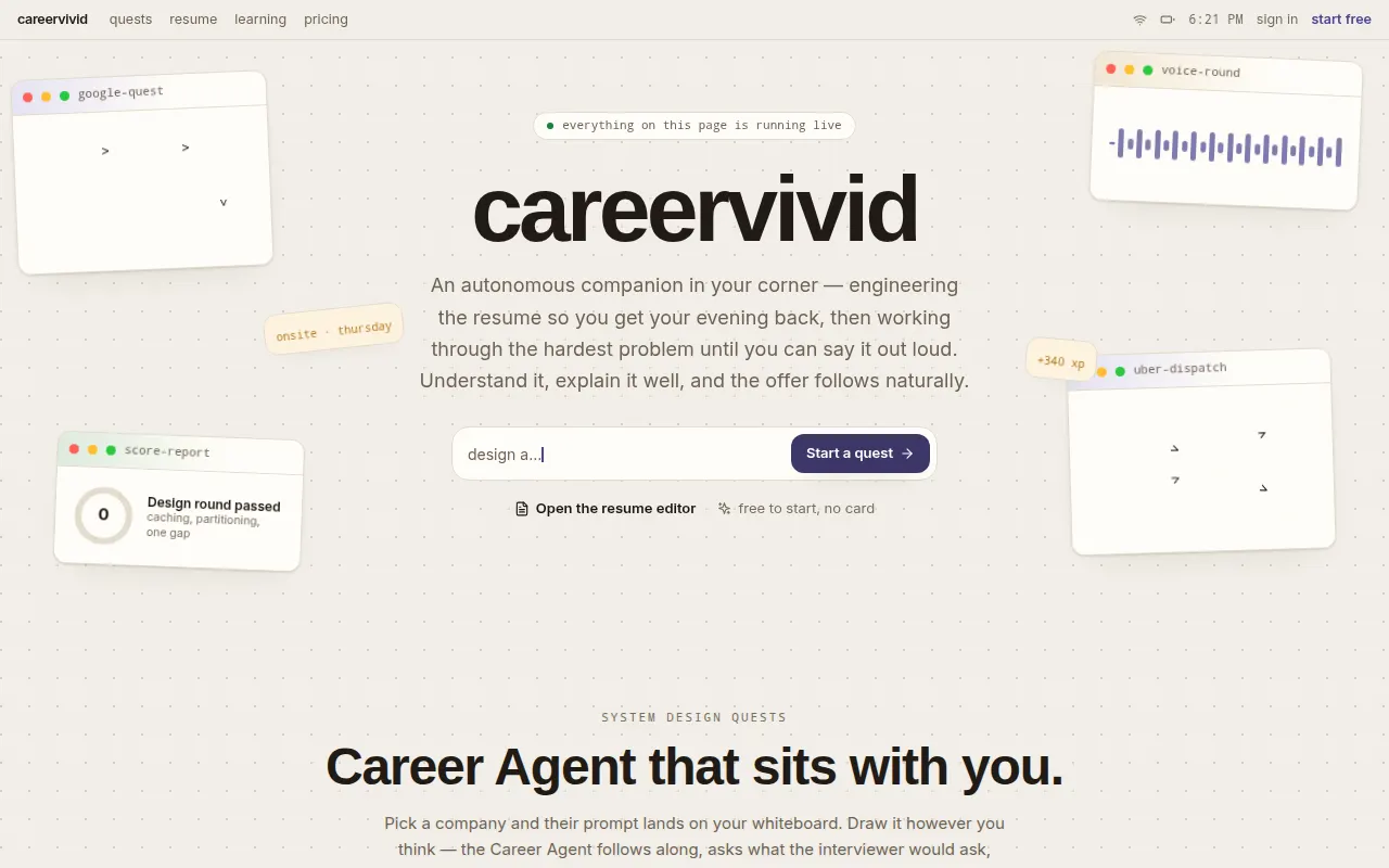 Homepage of careervivid.app