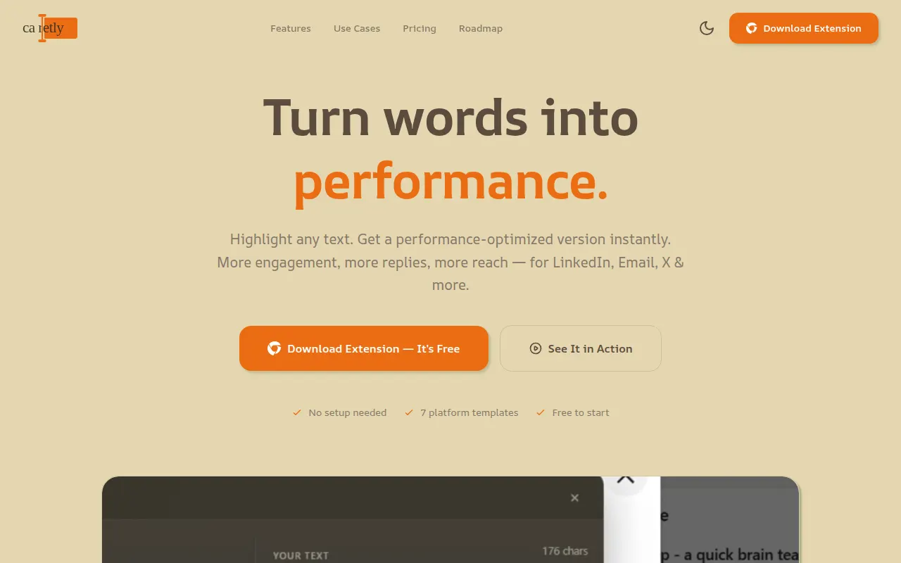 Homepage of caretly.ink
