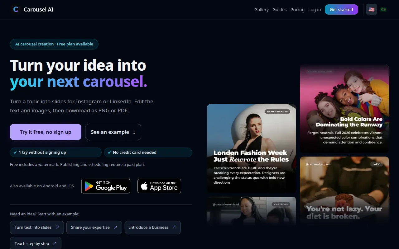 Homepage of carousel-ai.com