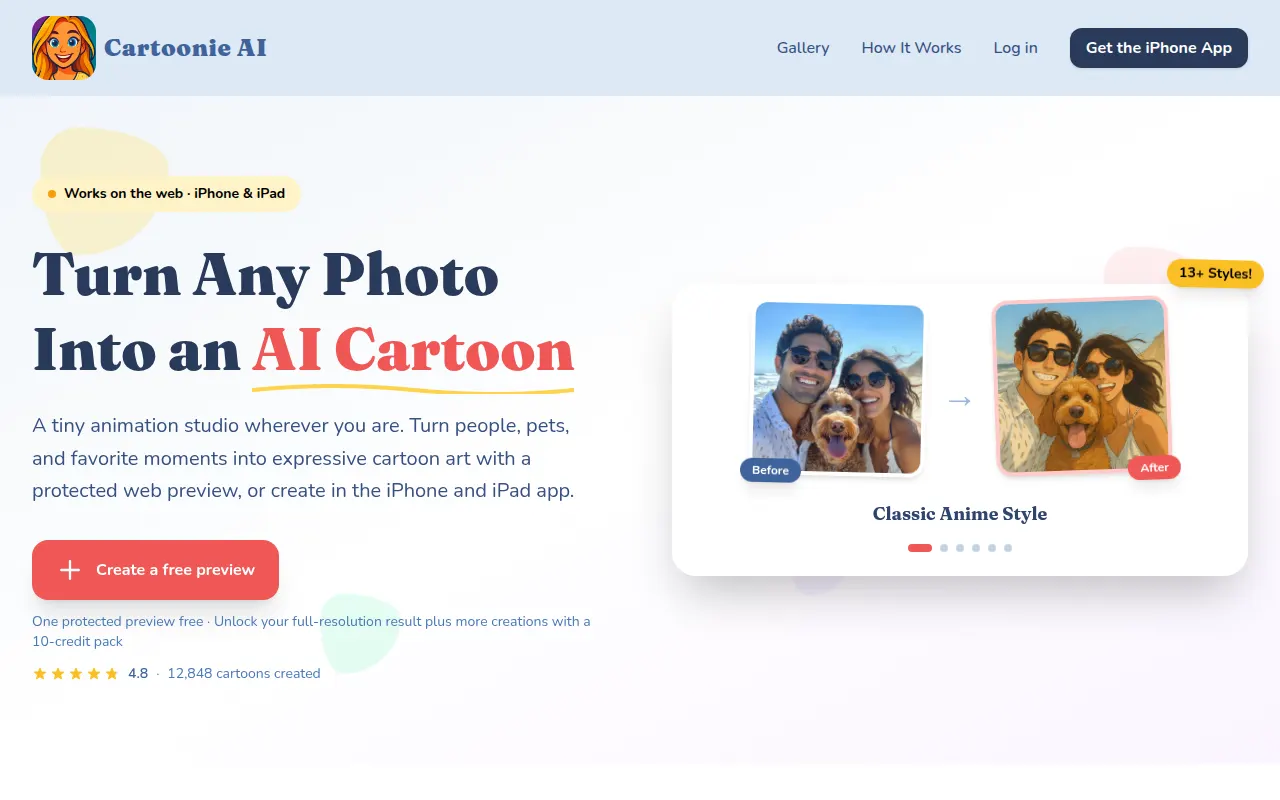 Homepage of cartoonie.ai