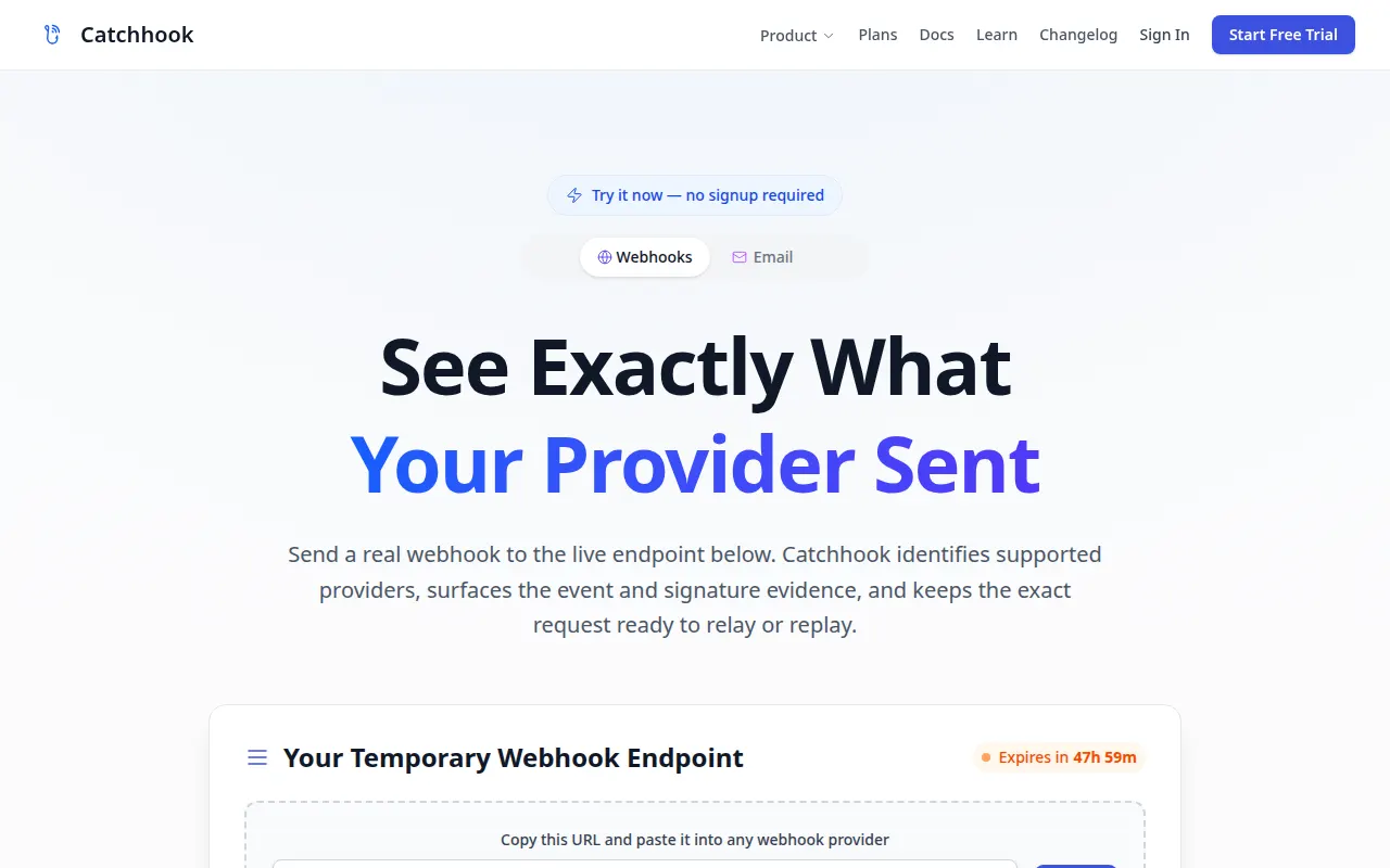 Homepage of catchhook.app