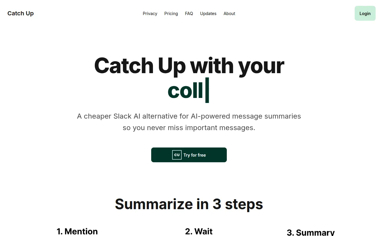 Homepage of catchupslack.com