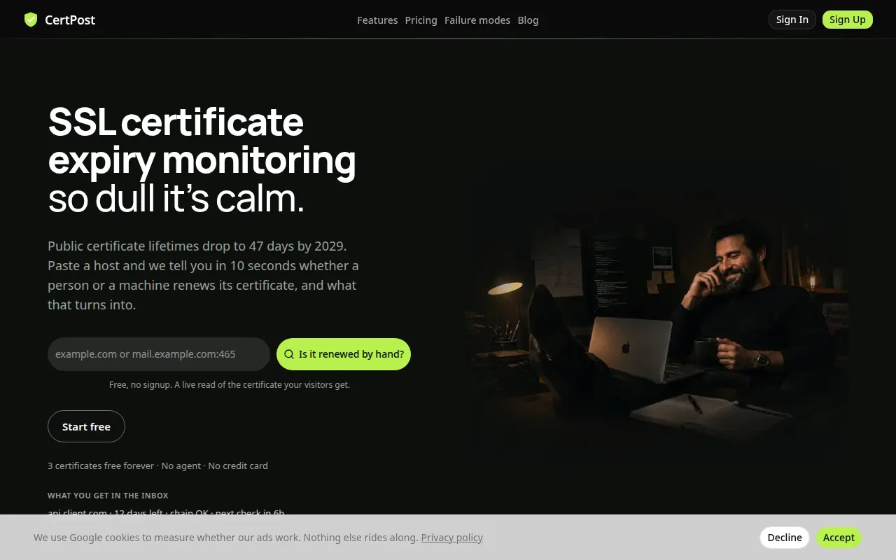 Homepage of certpost.ai