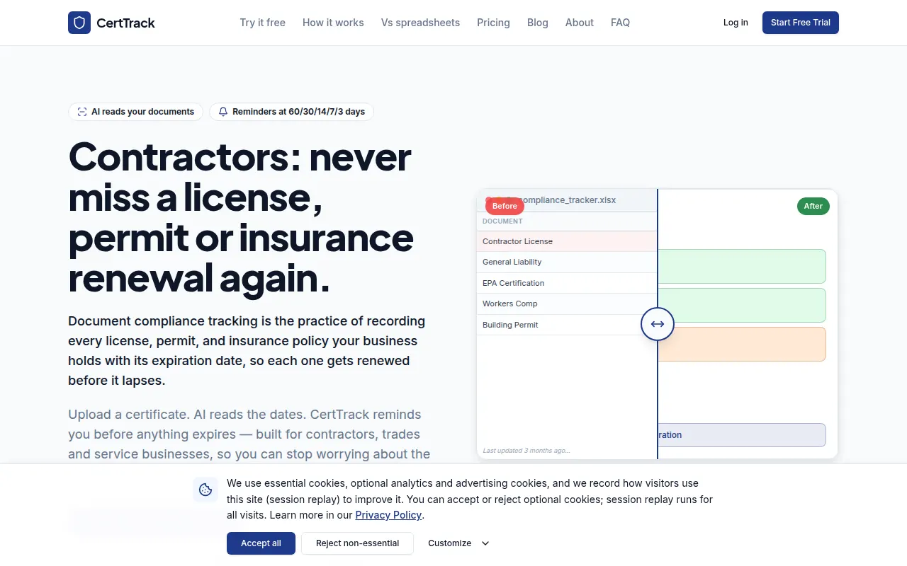 Homepage of certtracksecure.com