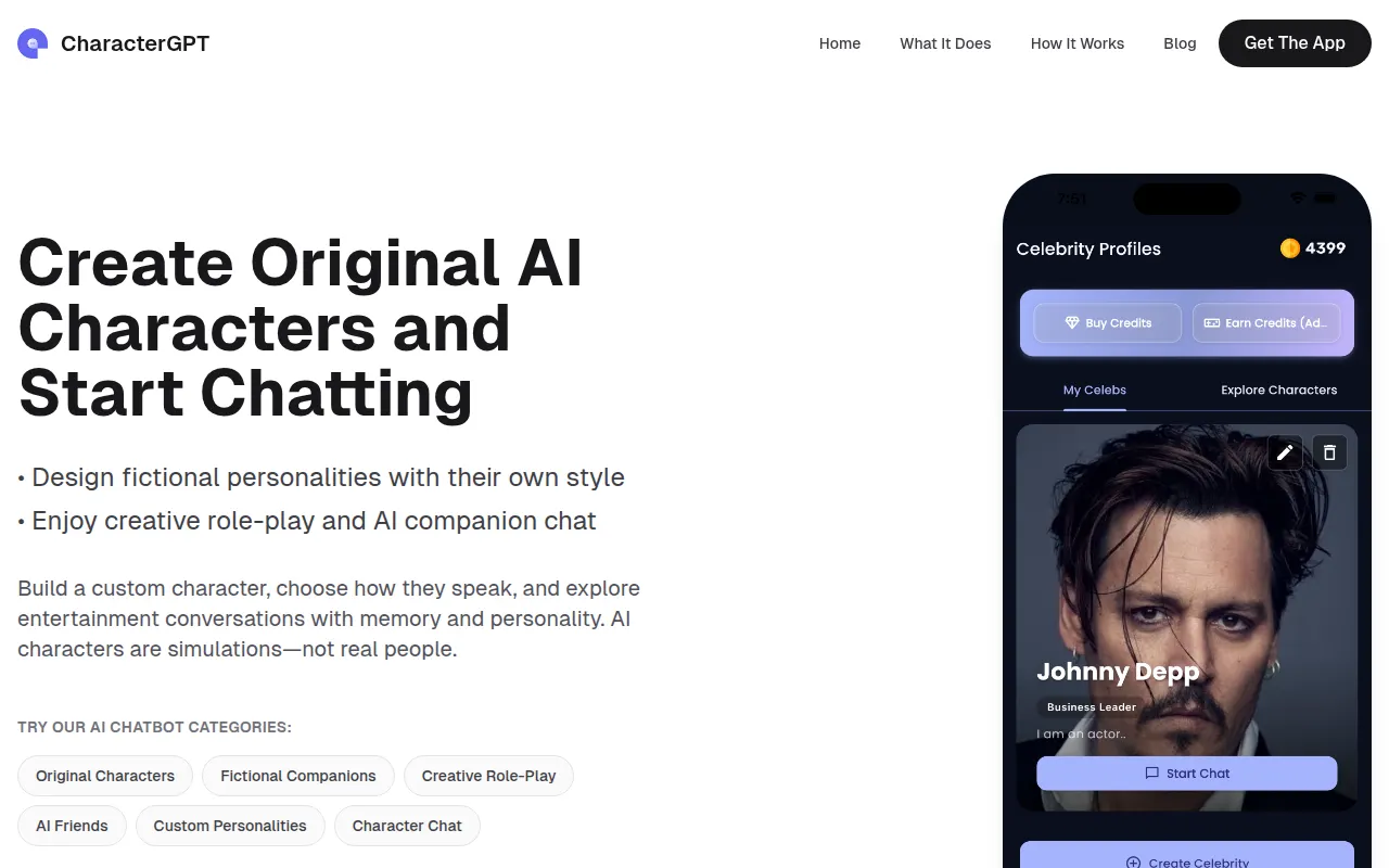 Homepage of charactergpt.app