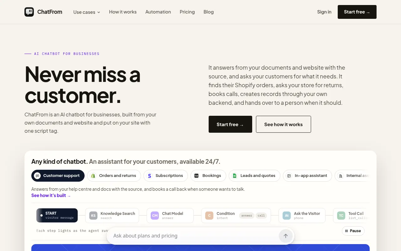 Homepage of chatfrom.io