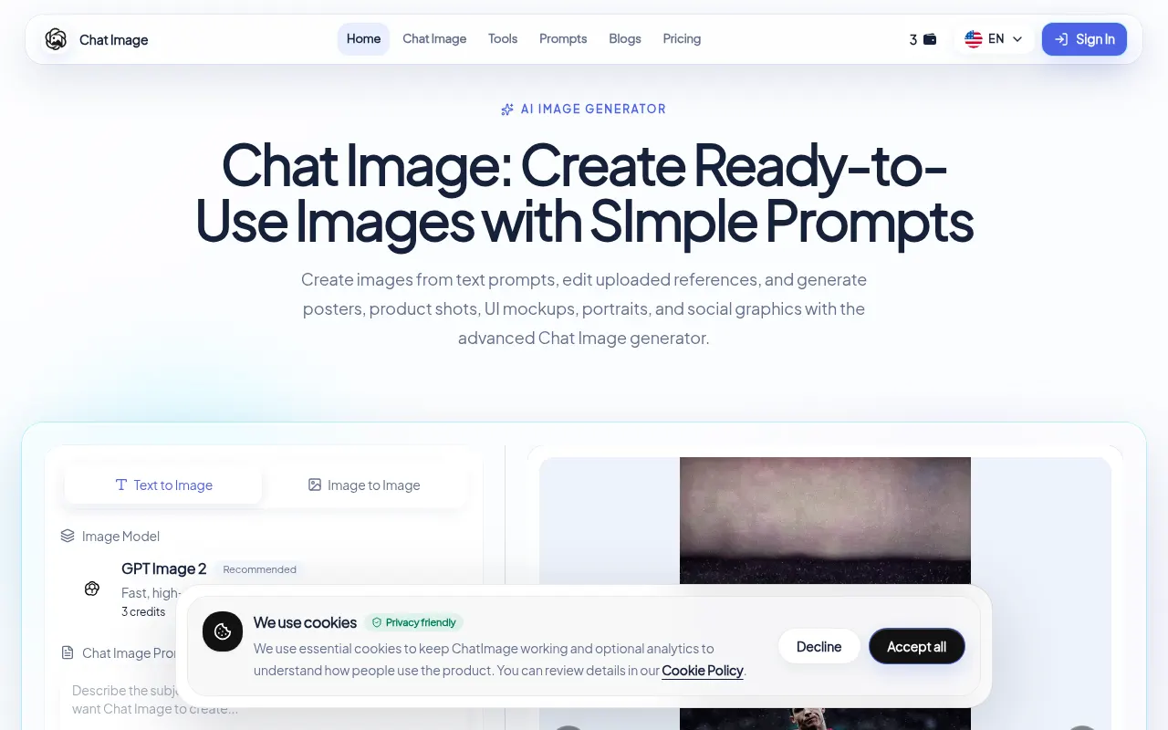 Homepage of chatimage.ai
