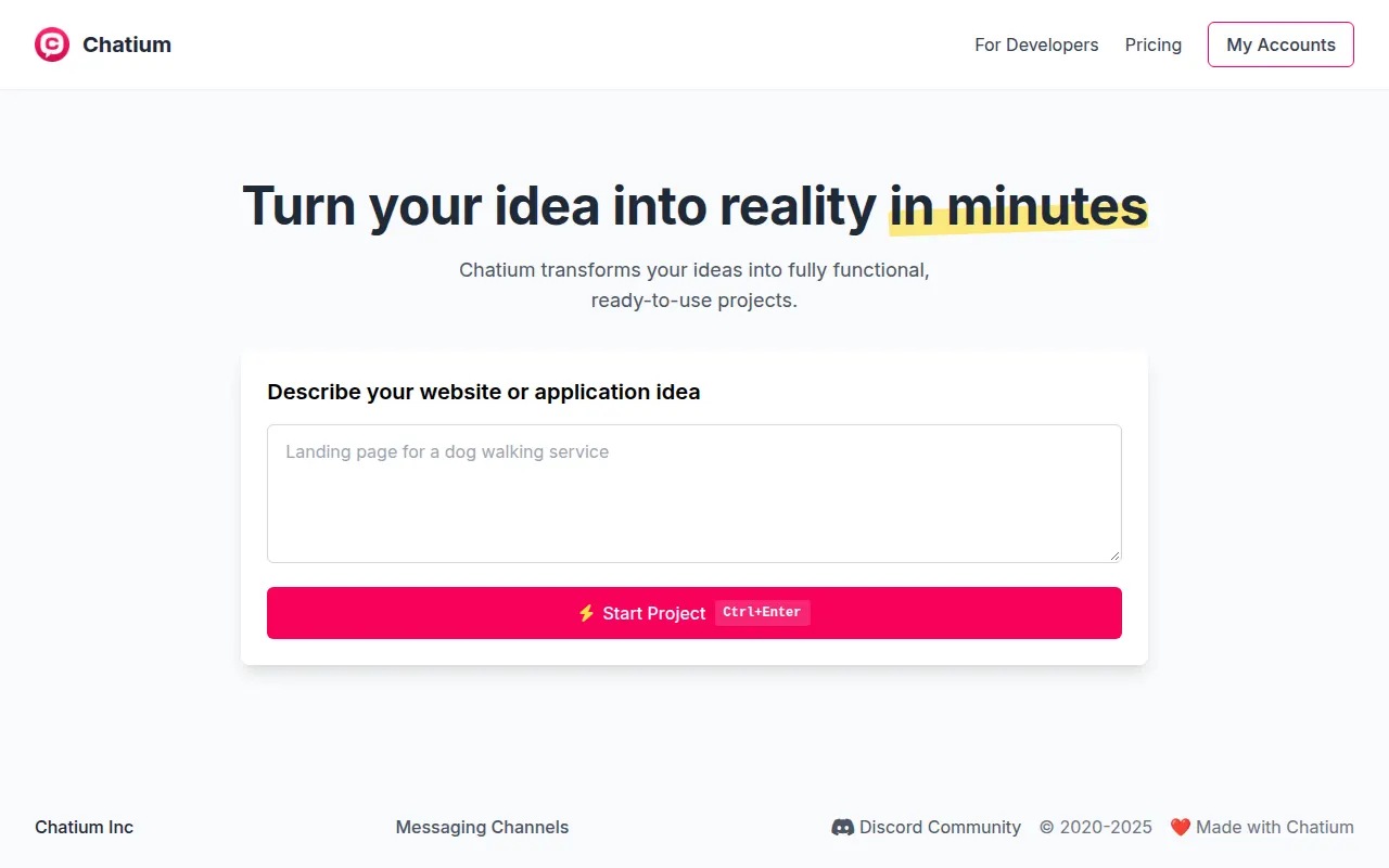 Homepage of chatium.ai