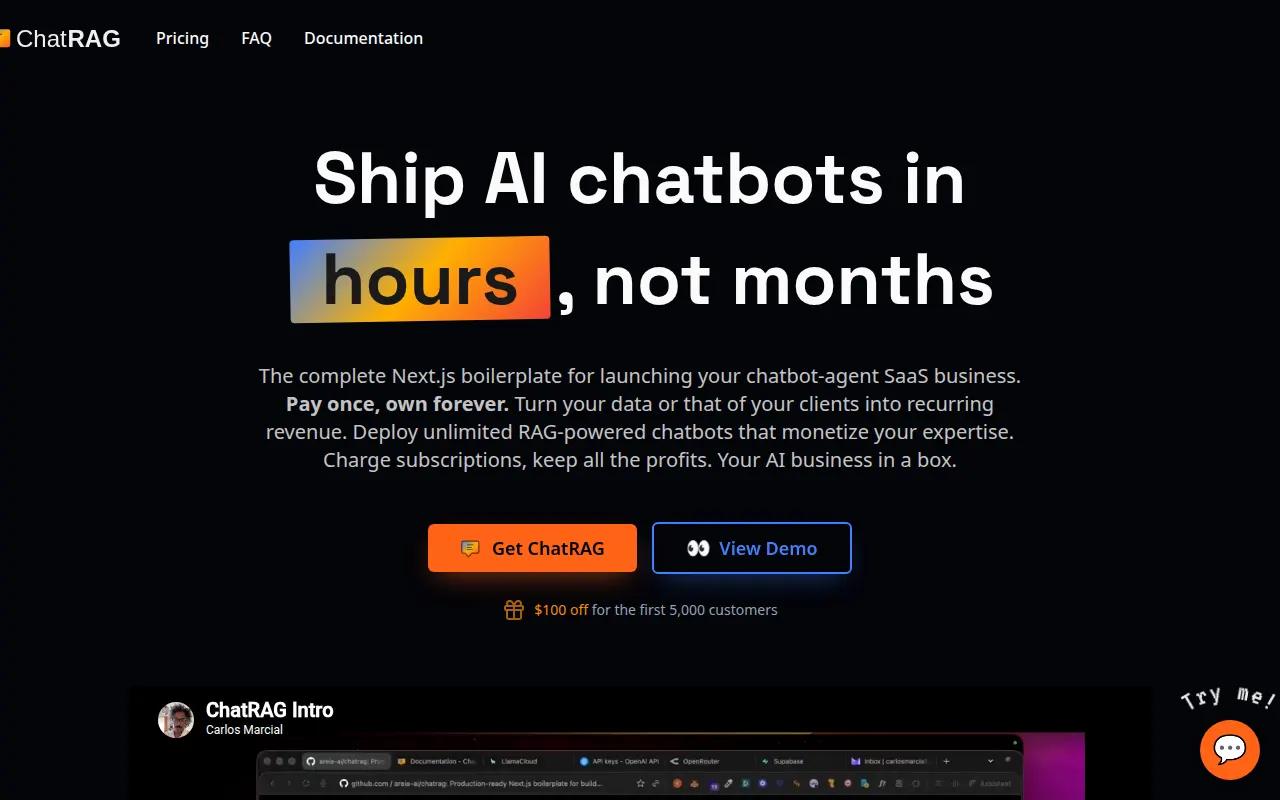 Homepage of chatrag.ai