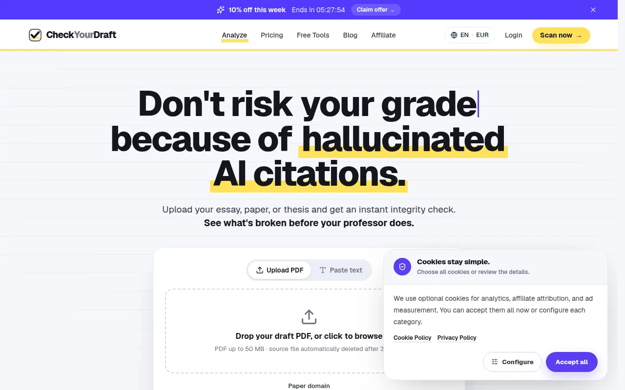 Homepage of checkyourdraft.com