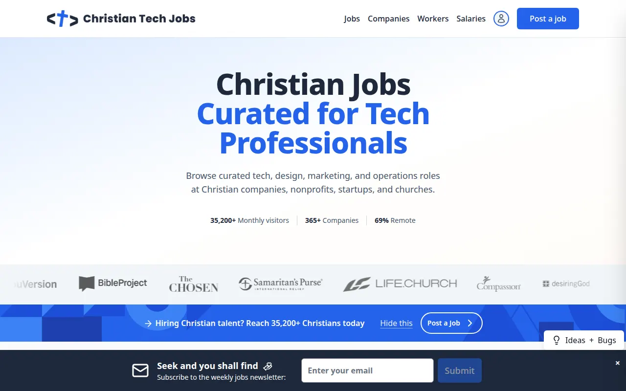 Homepage of christiantechjobs.io
