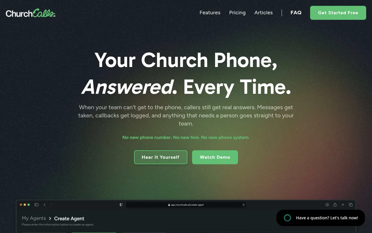 Homepage of churchcalls.ai