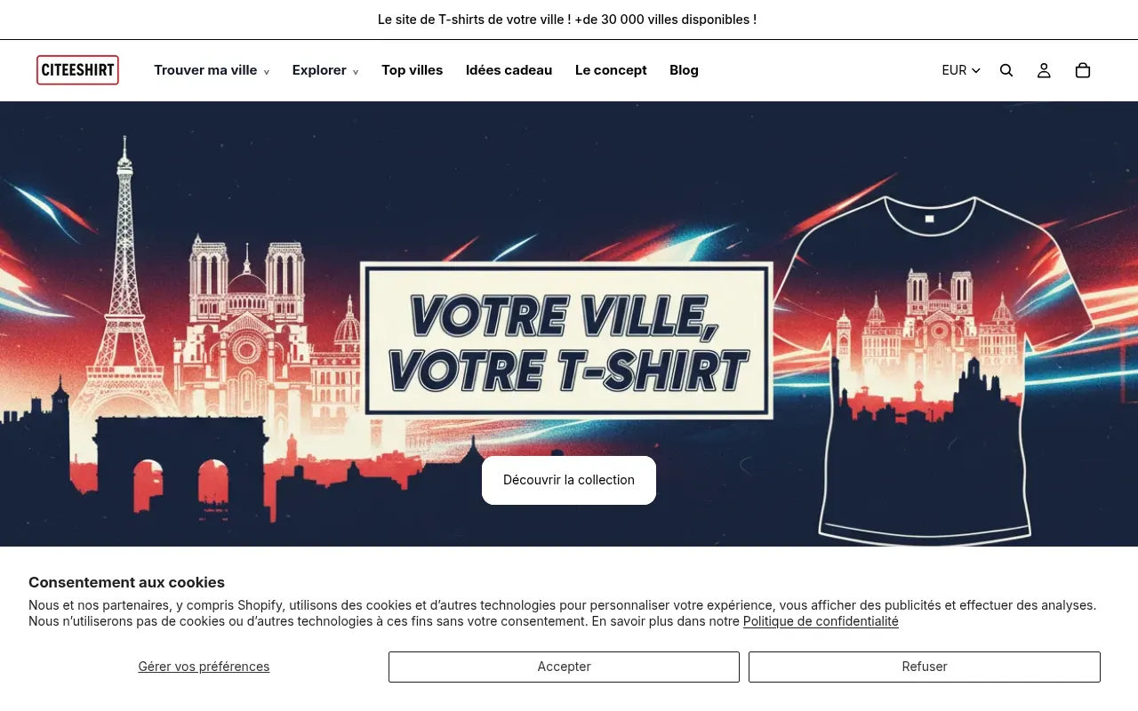 Homepage of citeeshirts.fr