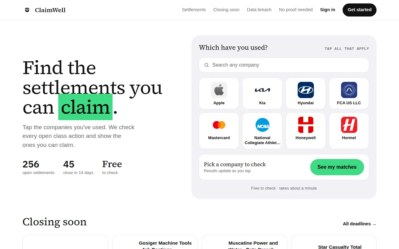 Homepage of claimwell.app