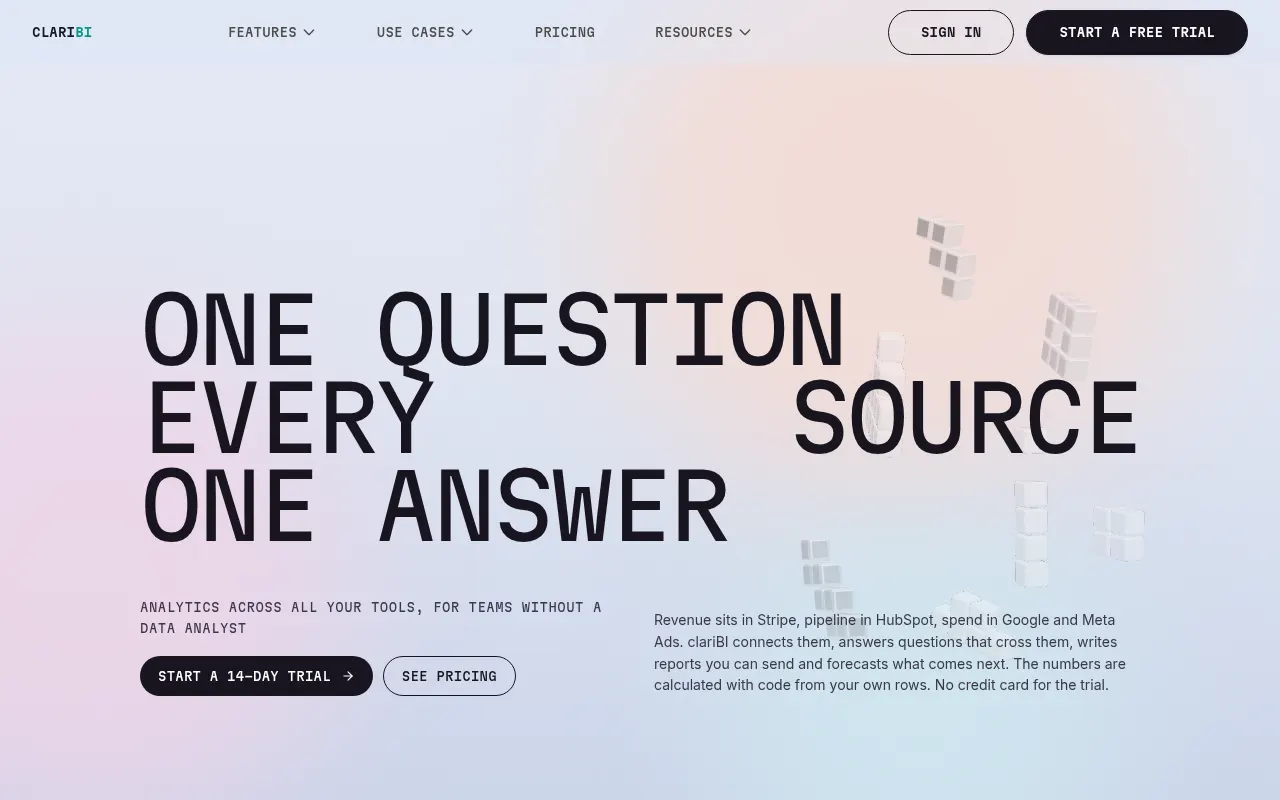 Homepage of claribi.com