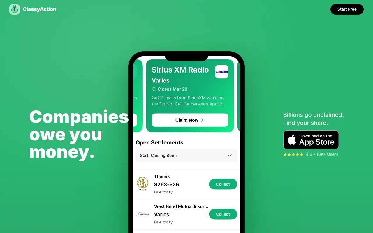 Homepage of classyaction.app